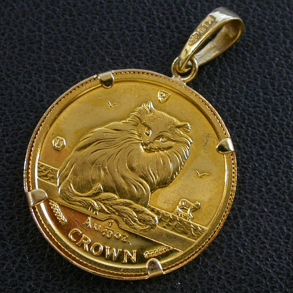 K24.K18　マン島キャットコイン　ダイヤ1.00ct　ネコ金貨　ペンダント